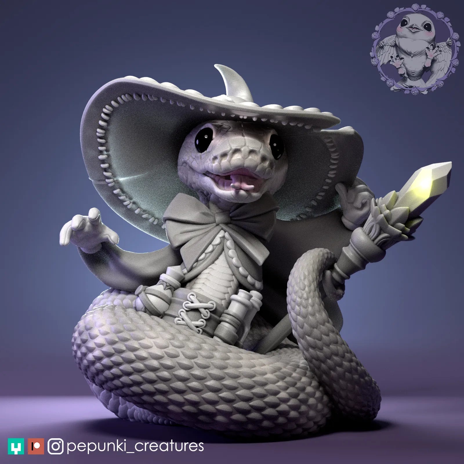 Ball Python Witch | Tabletop or Display Scale | D&D Humblewood TTRPG Miniature | Pepunki Creatures