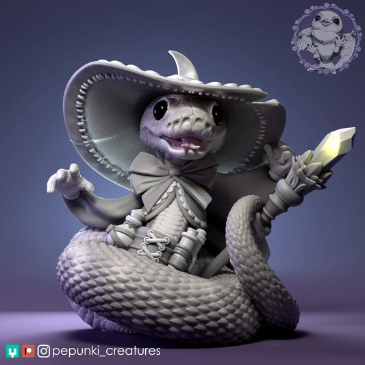 Ball Python Witch | Tabletop or Display Scale | D&D Humblewood TTRPG Miniature | Pepunki Creatures