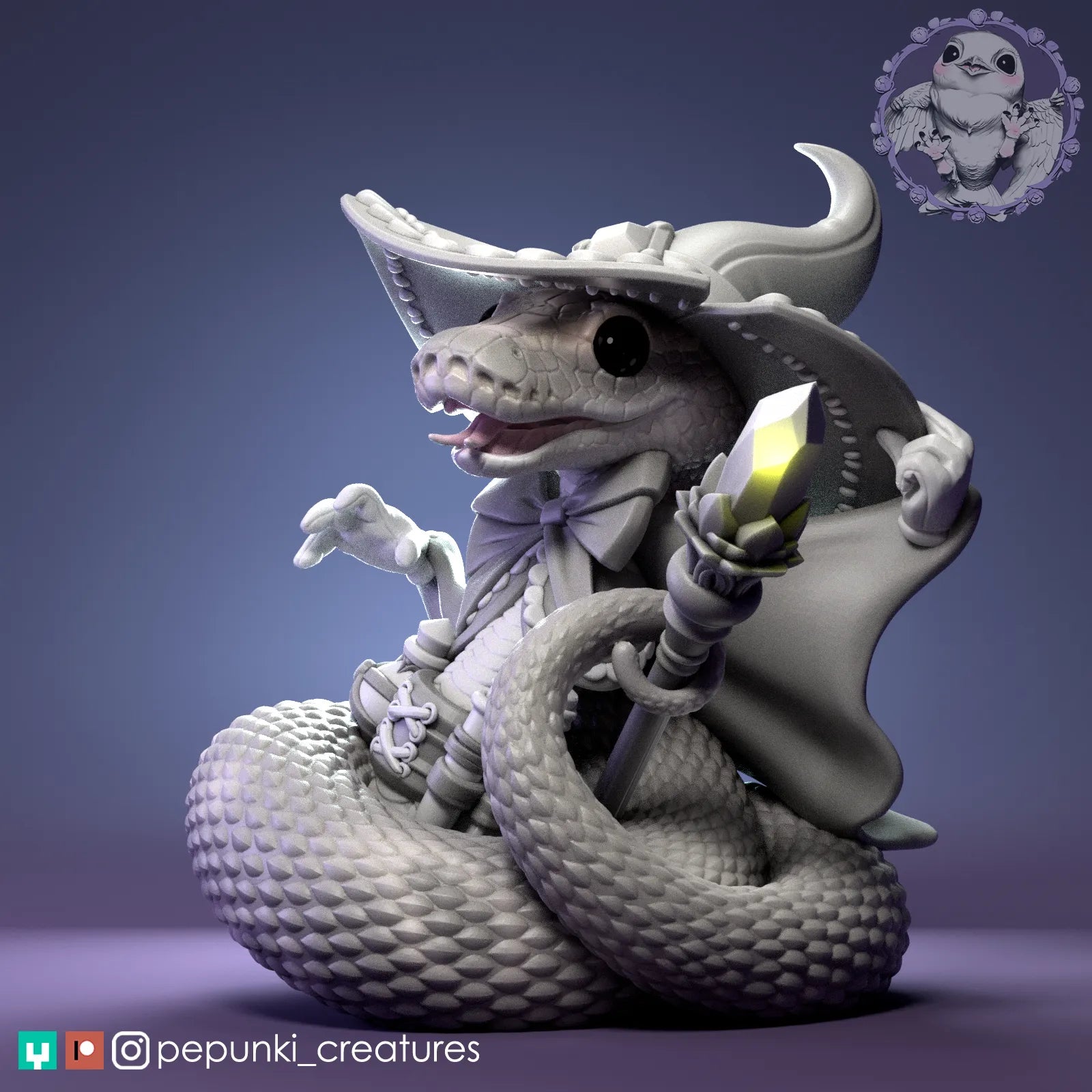Ball Python Witch | Tabletop or Display Scale | D&D Humblewood TTRPG Miniature | Pepunki Creatures