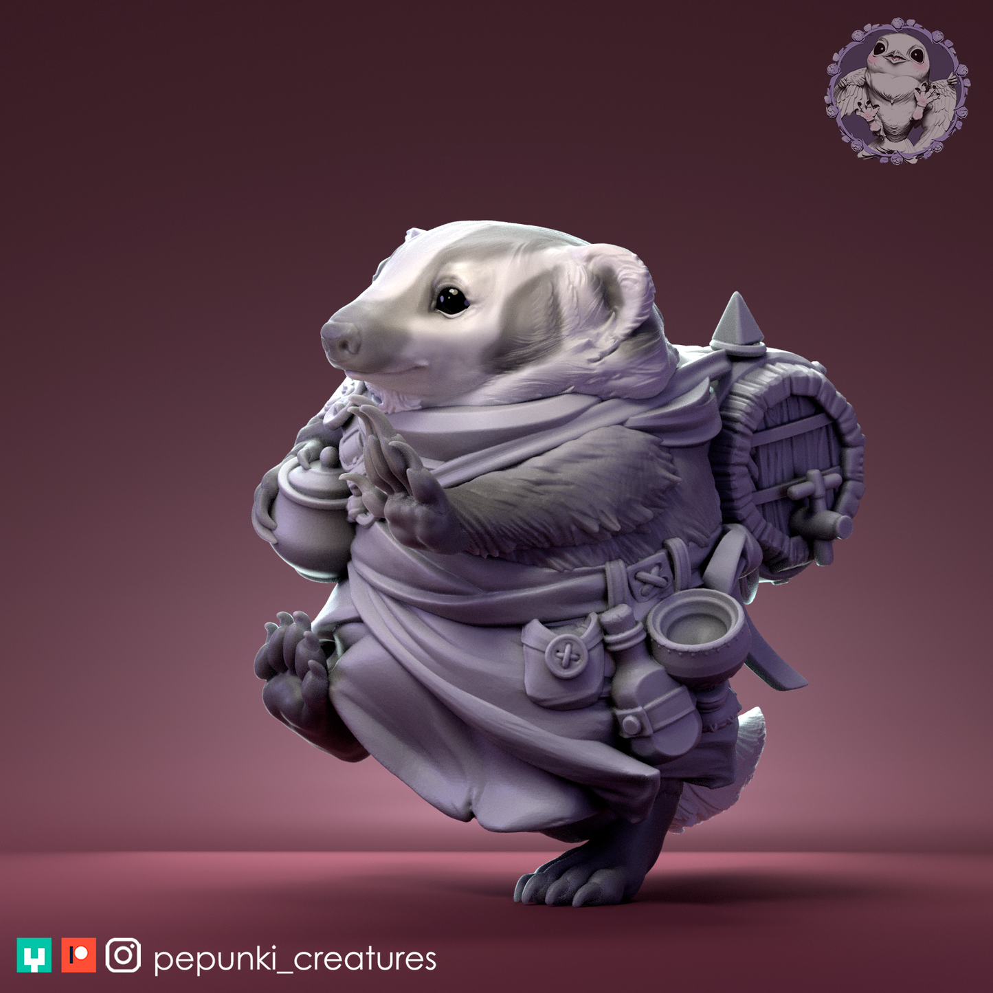 Tavern Badger | Tabletop or Display Scale | D&D Humblewood TTRPG Miniature | Pepunki Creatures