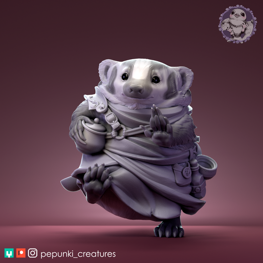 Tavern Badger | Tabletop or Display Scale | D&D Humblewood TTRPG Miniature | Pepunki Creatures