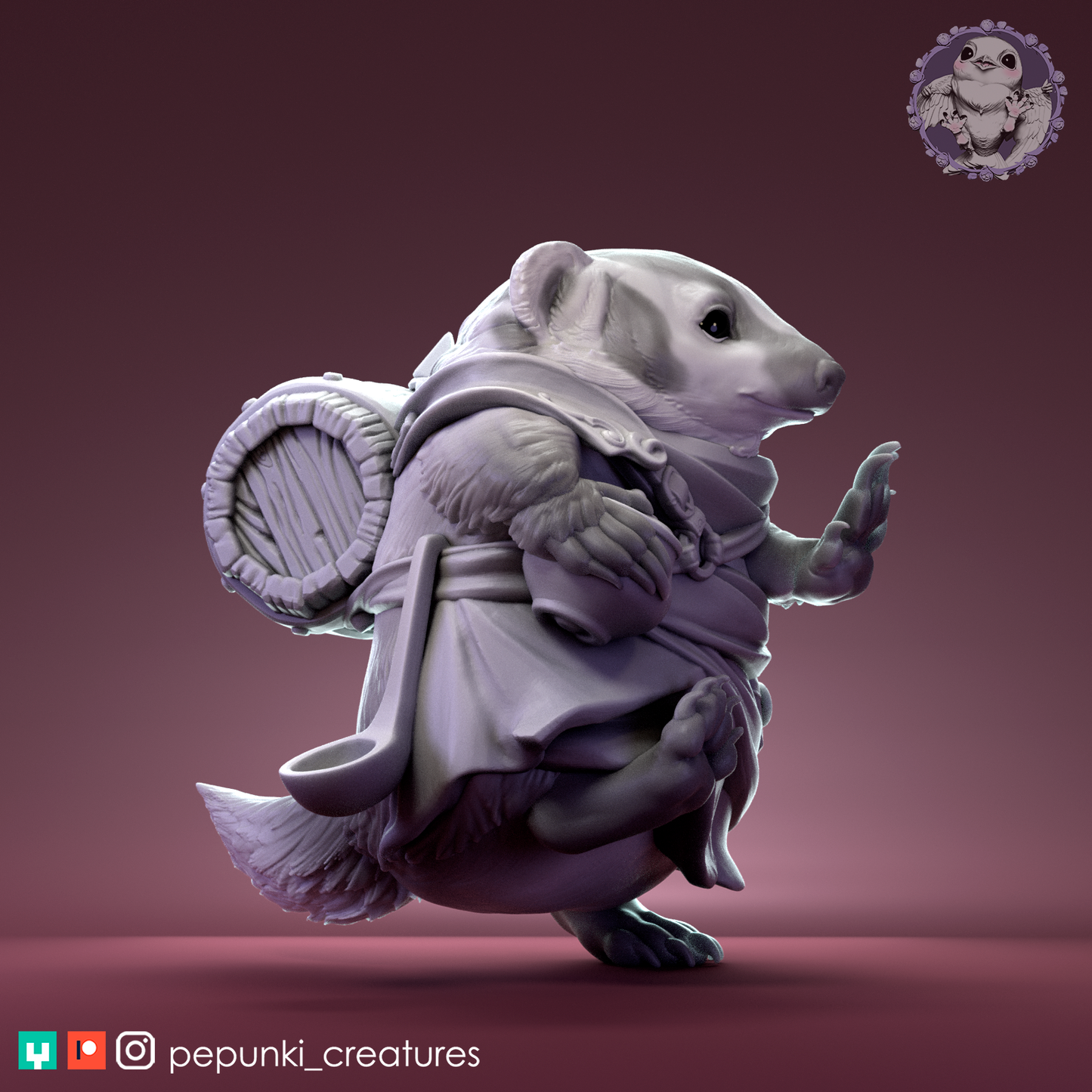 Tavern Badger | Tabletop or Display Scale | D&D Humblewood TTRPG Miniature | Pepunki Creatures