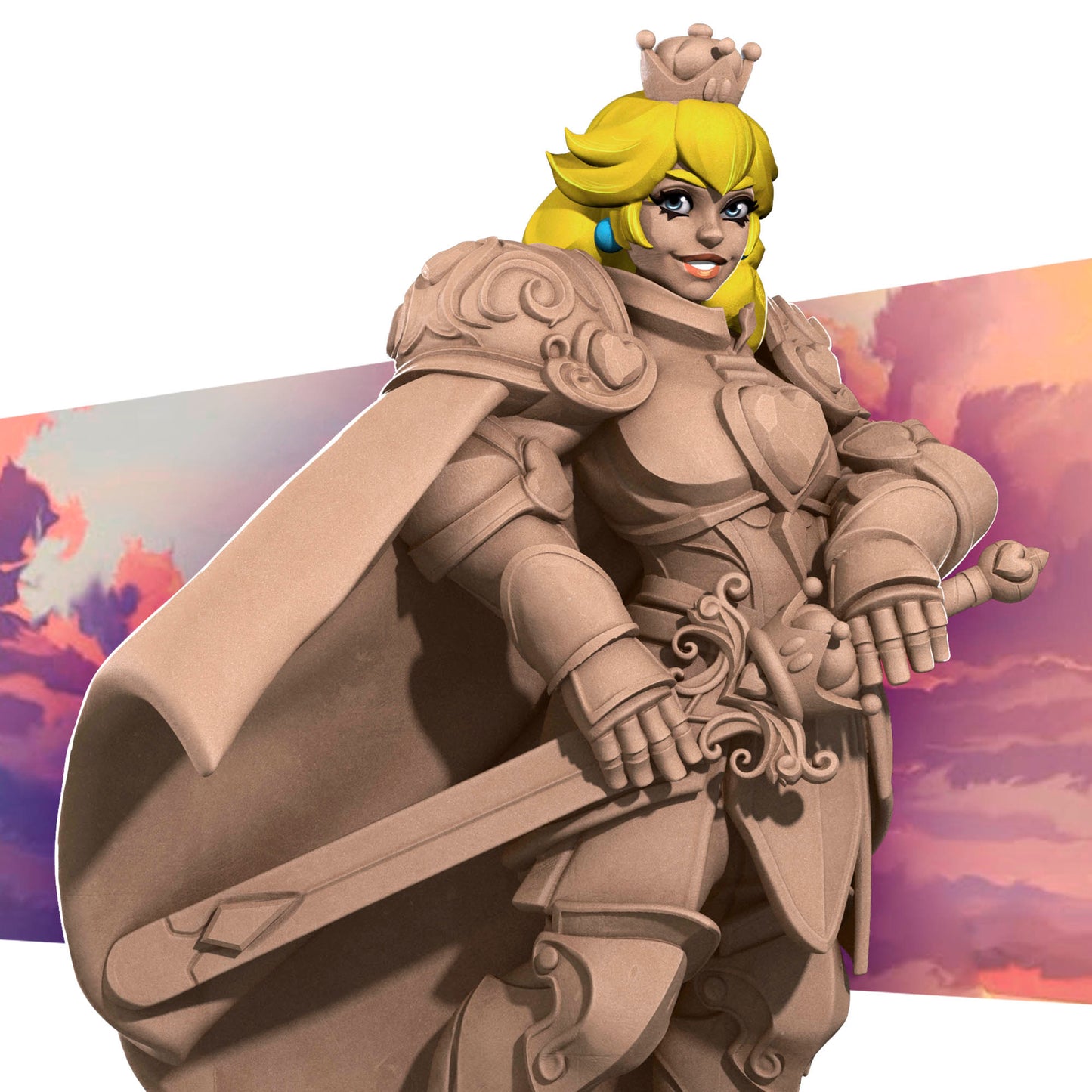 Lady Peony TTRPG miniature by Tattles Told 3D featuring a detailed female character with floral-themed armor and a confident stance.