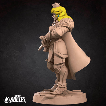 Detailed image of Lady Peony TTRPG miniature by Tattles Told 3D, featuring a female character with elegant attire and intricate design.