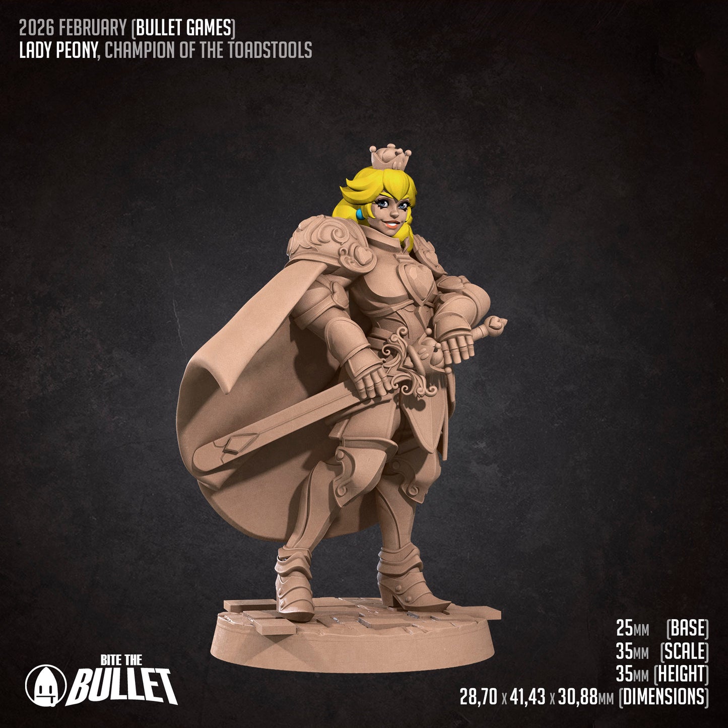 Detailed image of Lady Peony D&D TTRPG miniature by Tattles Told 3D, showcasing her intricate design and vibrant details.