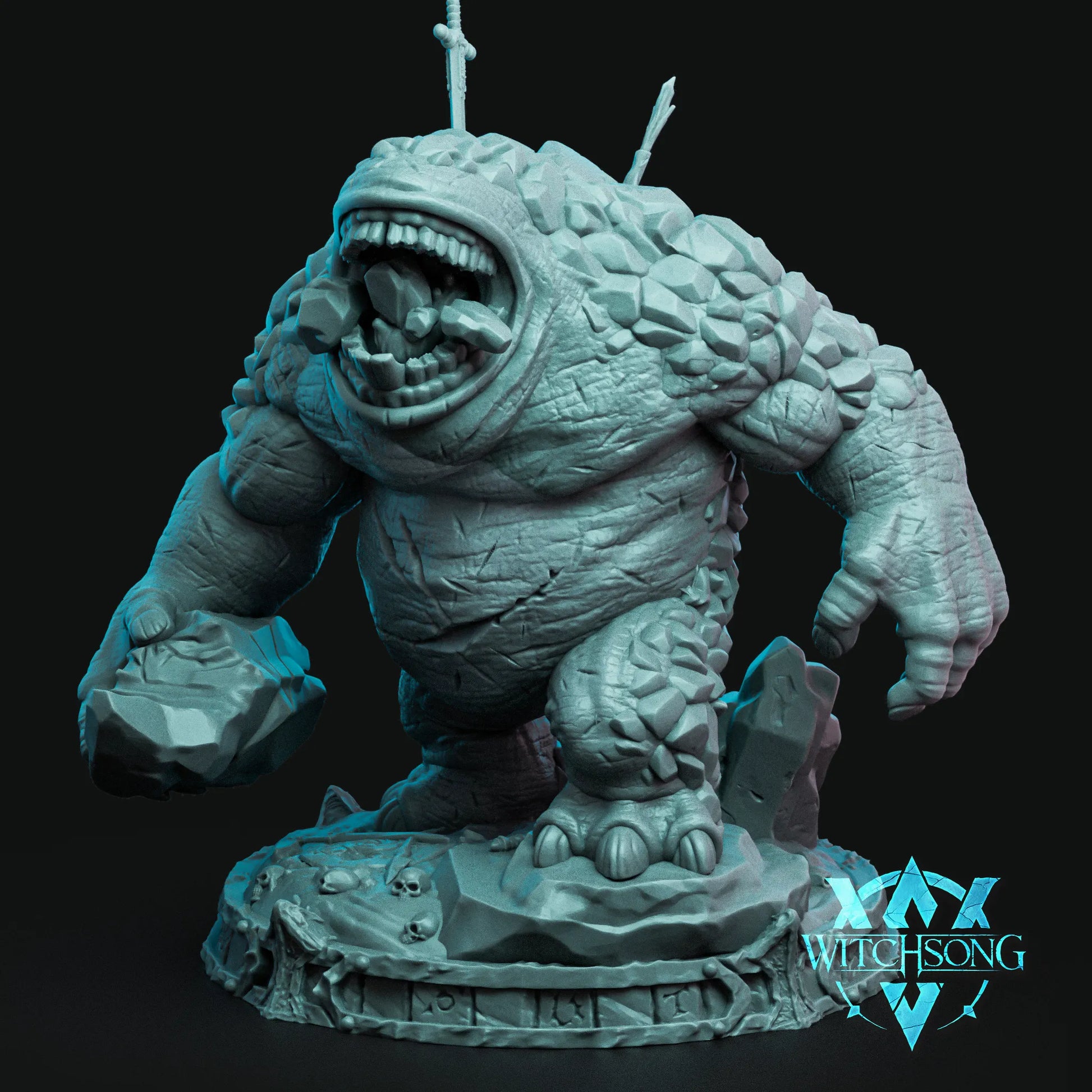 Monster figurine with a dark background and 'Witchsong' logo.