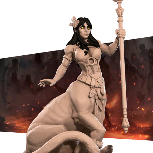 Exxotic Lamia resin miniature by Tattles Told 3D, tabletop gaming scale, detailed pinup-style creature with serpentine features.