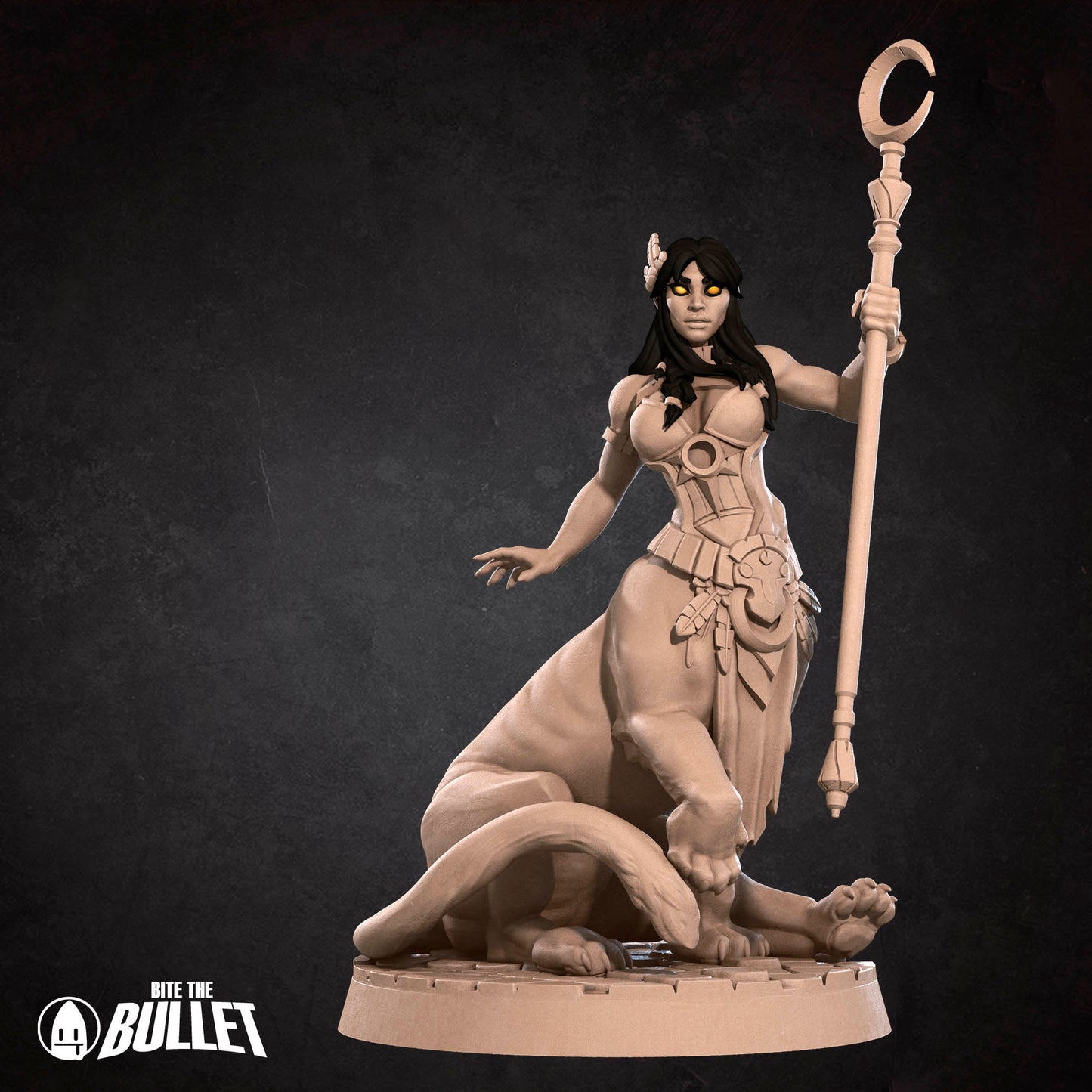Exxotic Lamia resin miniature by Tattles Told 3D, tabletop gaming scale, detailed pinup-style figure in SFW and NSFW versions.