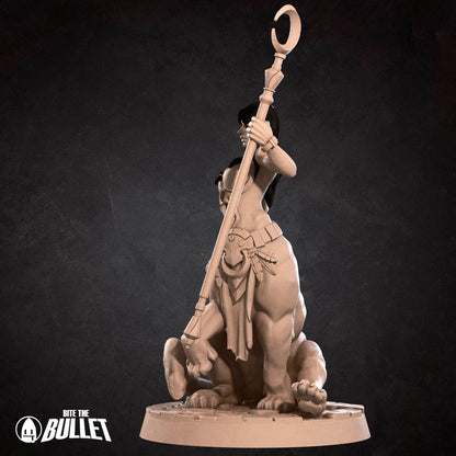 Exxotic Lamia resin miniature by Tattles Told 3D, tabletop gaming scale, featuring a pinup-inspired lamia with detailed design.