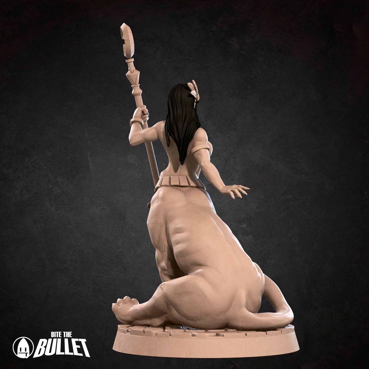 Exxotic Lamia resin miniature by Tattles Told 3D, tabletop gaming scale, featuring a pinup-inspired lamia figure with detailed design.