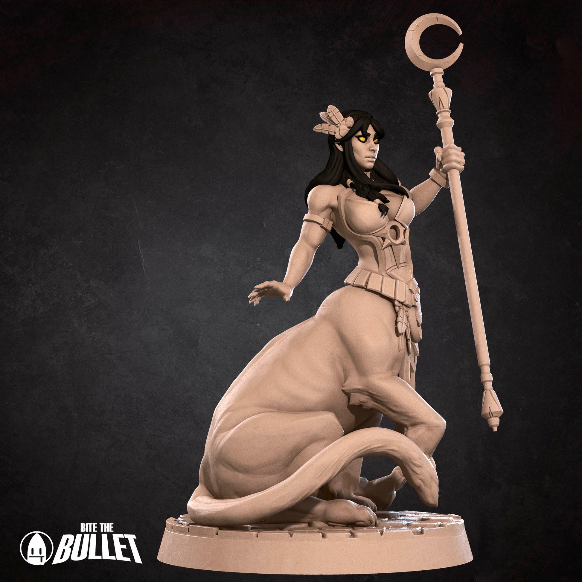 Exxotic Lamia miniature by Tattles Told 3D, tabletop gaming resin figure, featuring a pinup-style lamia with detailed scales and pose.