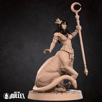 Exxotic Lamia resin miniature by Tattles Told 3D, tabletop gaming scale, detailed pinup figure with a fantasy snake woman design.