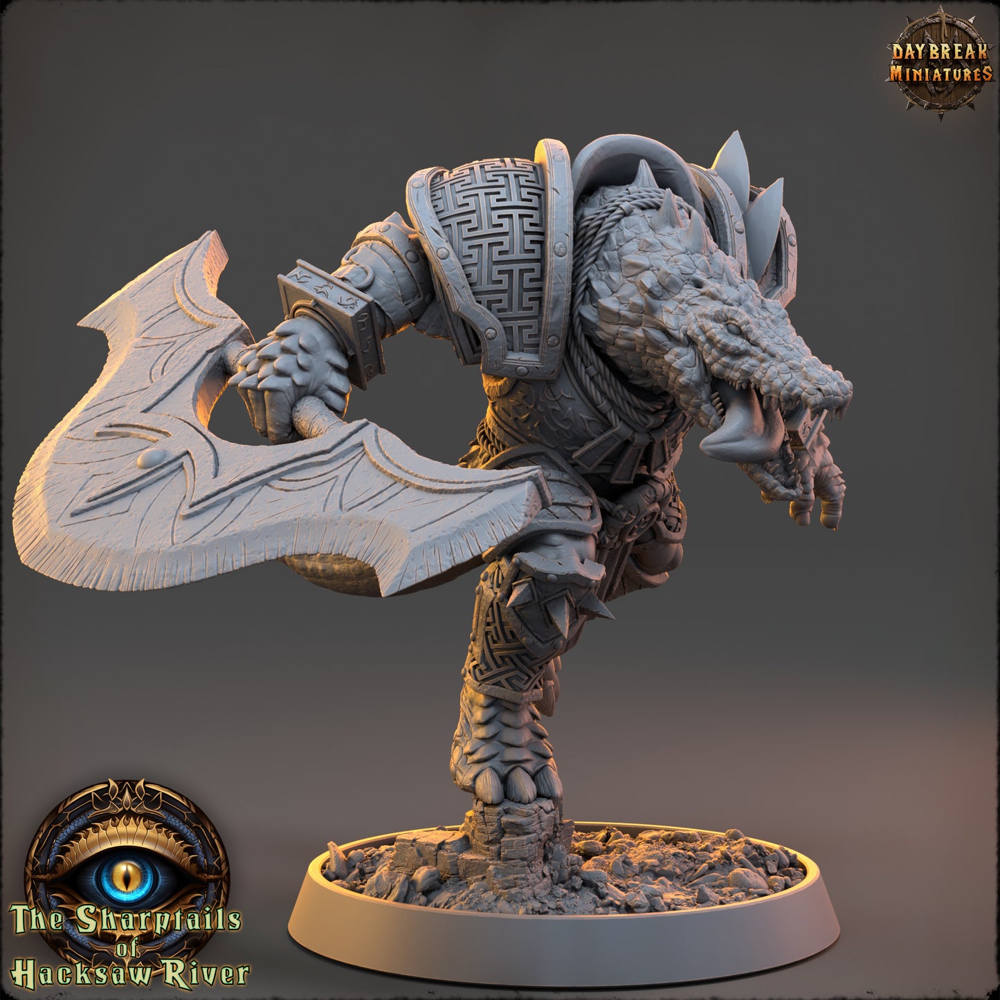 Crocodile Folk - The Sharptails of Hacksaw River | Tabletop or Display Scale | D&D Mini | Daybreak Miniatures