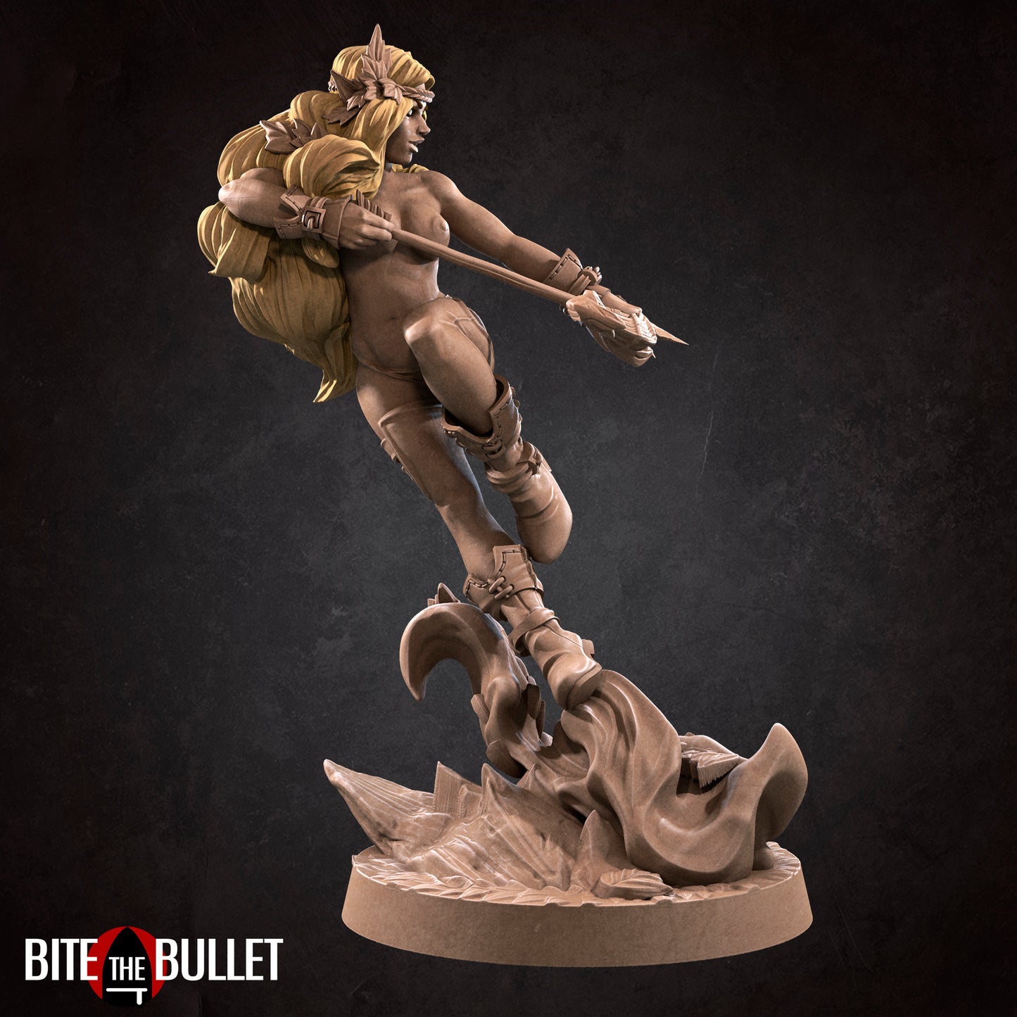 Lenore, Pinup SFW NSFW Lovely Elf Woman, Curly-Haired Amazon with Bow and Arrow | D&D Miniature Pinup | Bite the Bullet - Tattles Told 3D