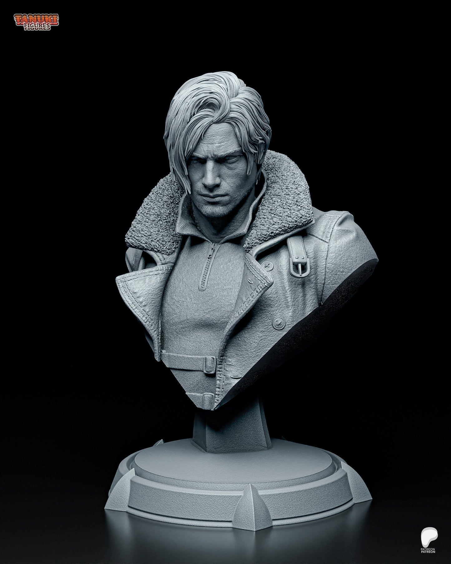 Requiem Raccoon Rookie resin garage kit figure by Tattles Told 3D, featuring a tanuki-inspired raccoon bust with detailed fan art design.