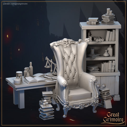 Wicked Hills Asylum Mystic Library Environment Set | D&D TTRPG Miniature | Great Grimoire