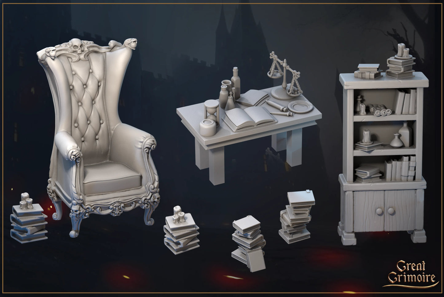 Wicked Hills Asylum Mystic Library Environment Set | D&D TTRPG Miniature | Great Grimoire