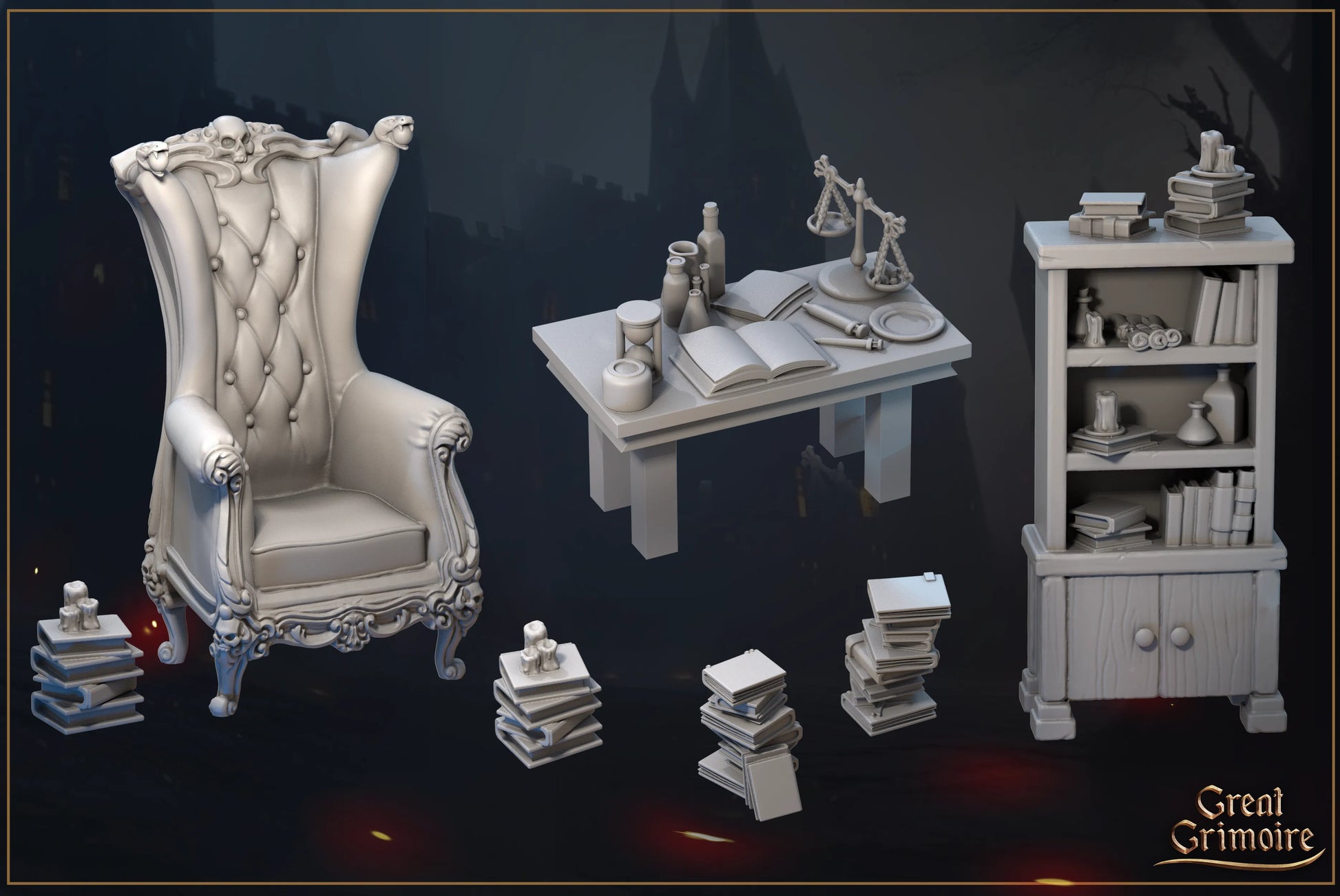 Wicked Hills Asylum Mystic Library Environment Set | D&D TTRPG Miniature | Great Grimoire