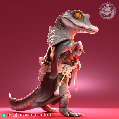 Crocodile Samurai | D&D Humblewood TTRPG Miniature | Pepunki Creatures