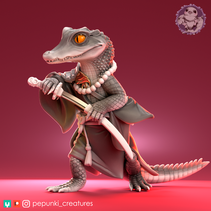 Crocodile Samurai | D&D Humblewood TTRPG Miniature | Pepunki Creatures