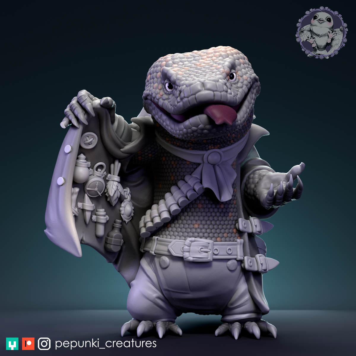 Gila Monster Lizard Smuggler | D&D Humblewood TTRPG Miniature | Pepunki Creatures