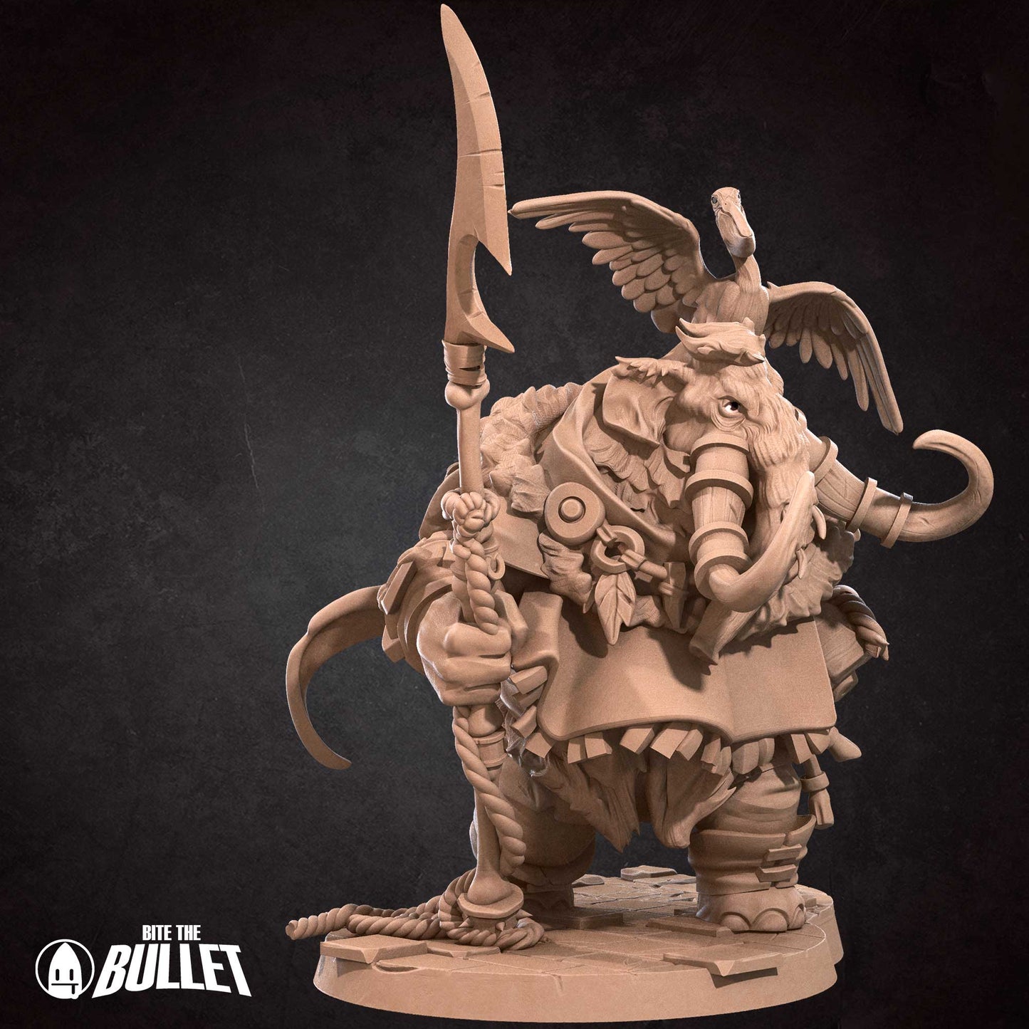 Loxodon Hunter, Mammoth and Pelican | D&D Miniature TTRPG Character | Bite the Bullet - Tattles Told 3D