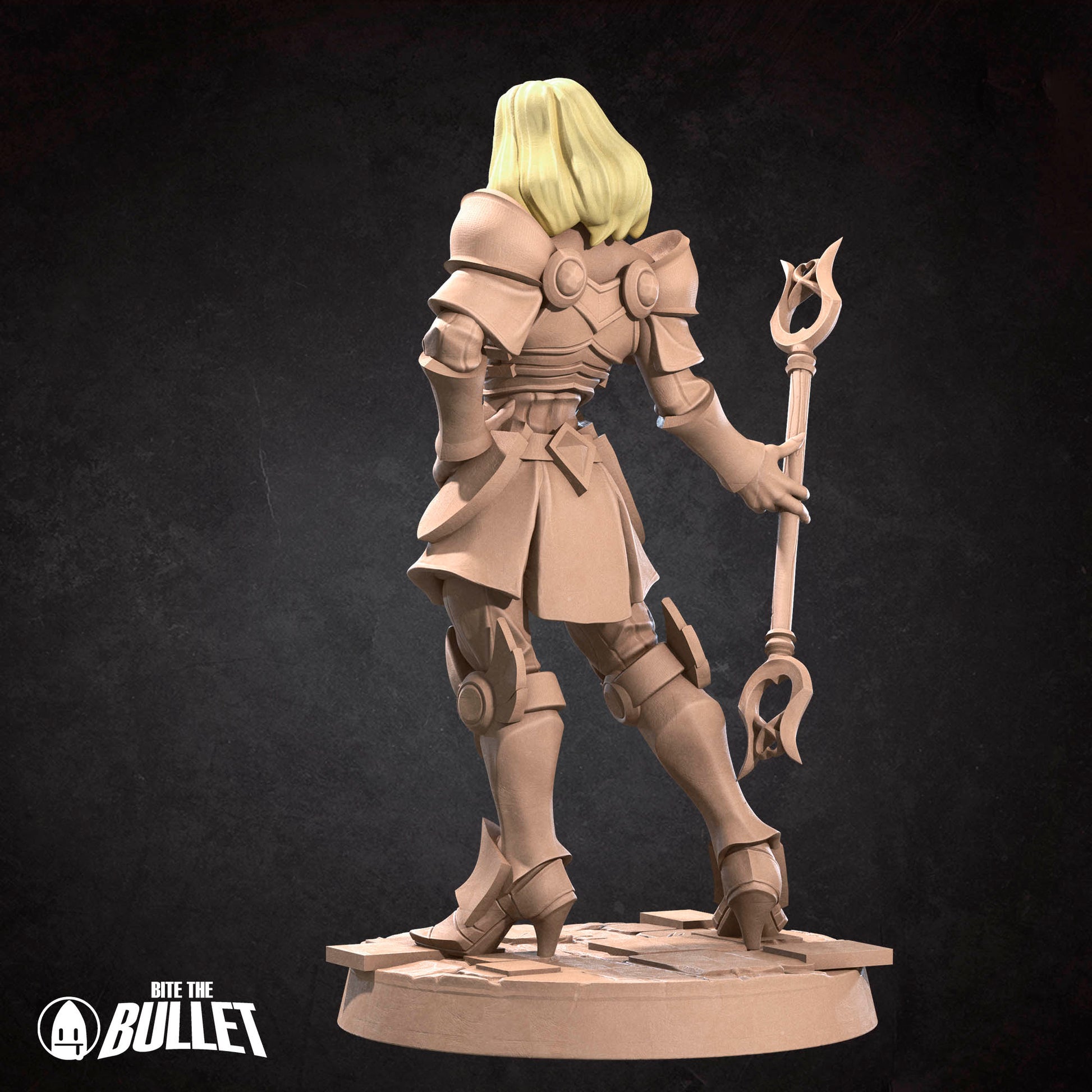 Luminosity Lady D&D TTRPG miniature by Tattles Told 3D, detailed figure with glowing armor, ready for tabletop gaming.