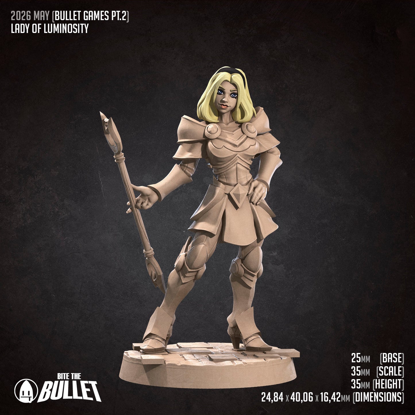 Luminosity Lady D&D TTRPG miniature by Tattles Told 3D, featuring a detailed fantasy character with glowing elements.