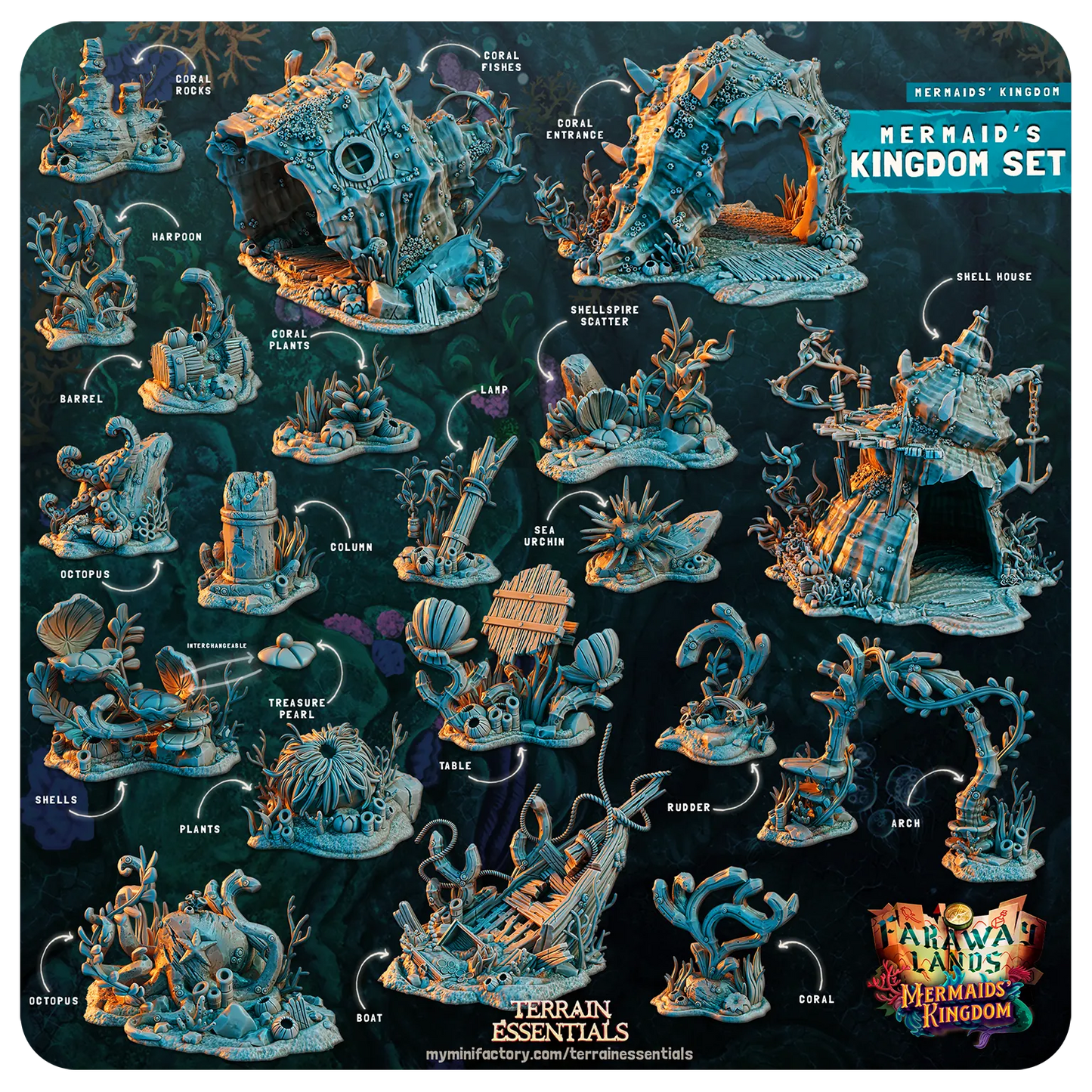 Mermaids Kingdom Set | TTRPG Scatter Diorama Dollhouse Miniature | Terrain Essentials