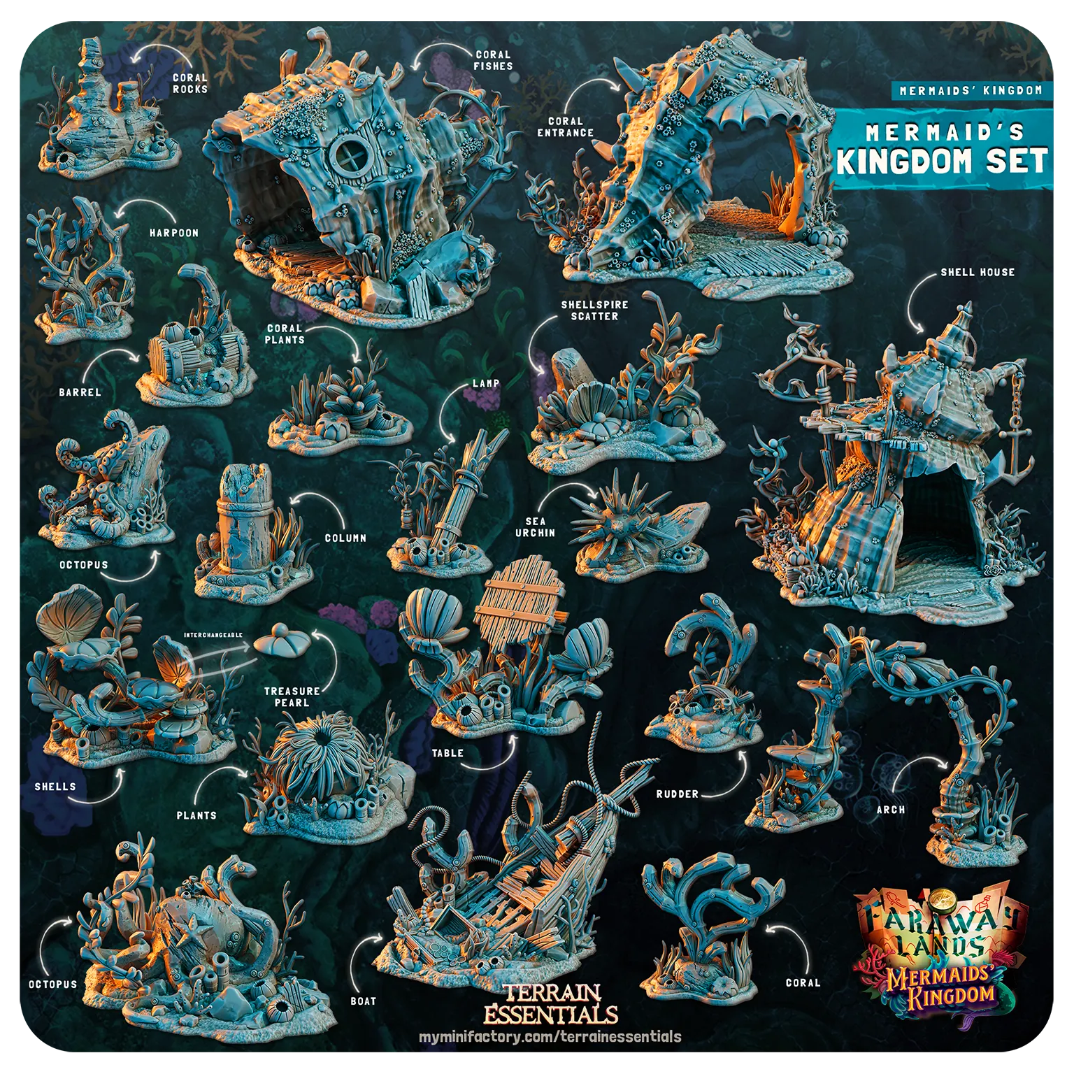 Mermaids Kingdom Set | TTRPG Scatter Diorama Dollhouse Miniature | Terrain Essentials