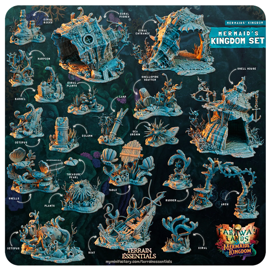 Mermaids Kingdom Set | TTRPG Scatter Diorama Dollhouse Miniature | Terrain Essentials