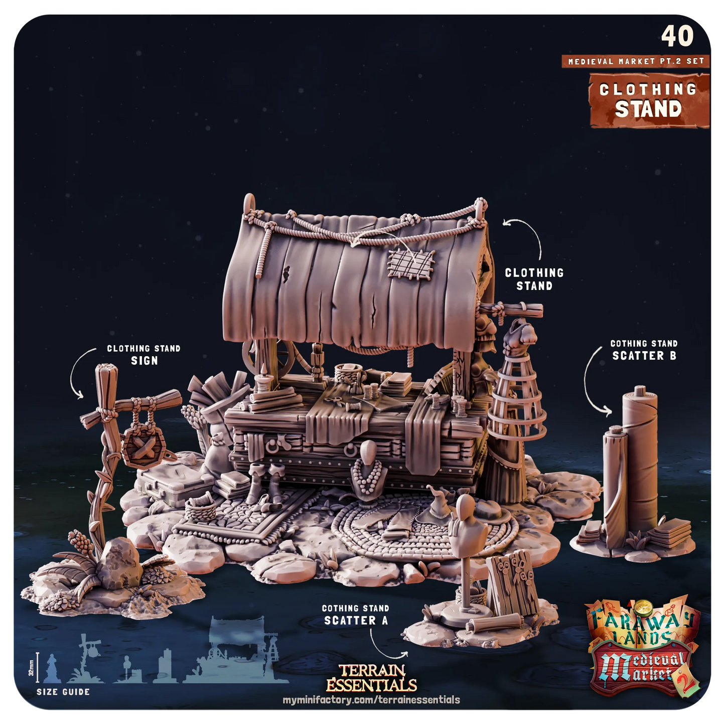 Medieval Market II Set | TTRPG Scatter Diorama Dollhouse Miniature | Terrain Essentials