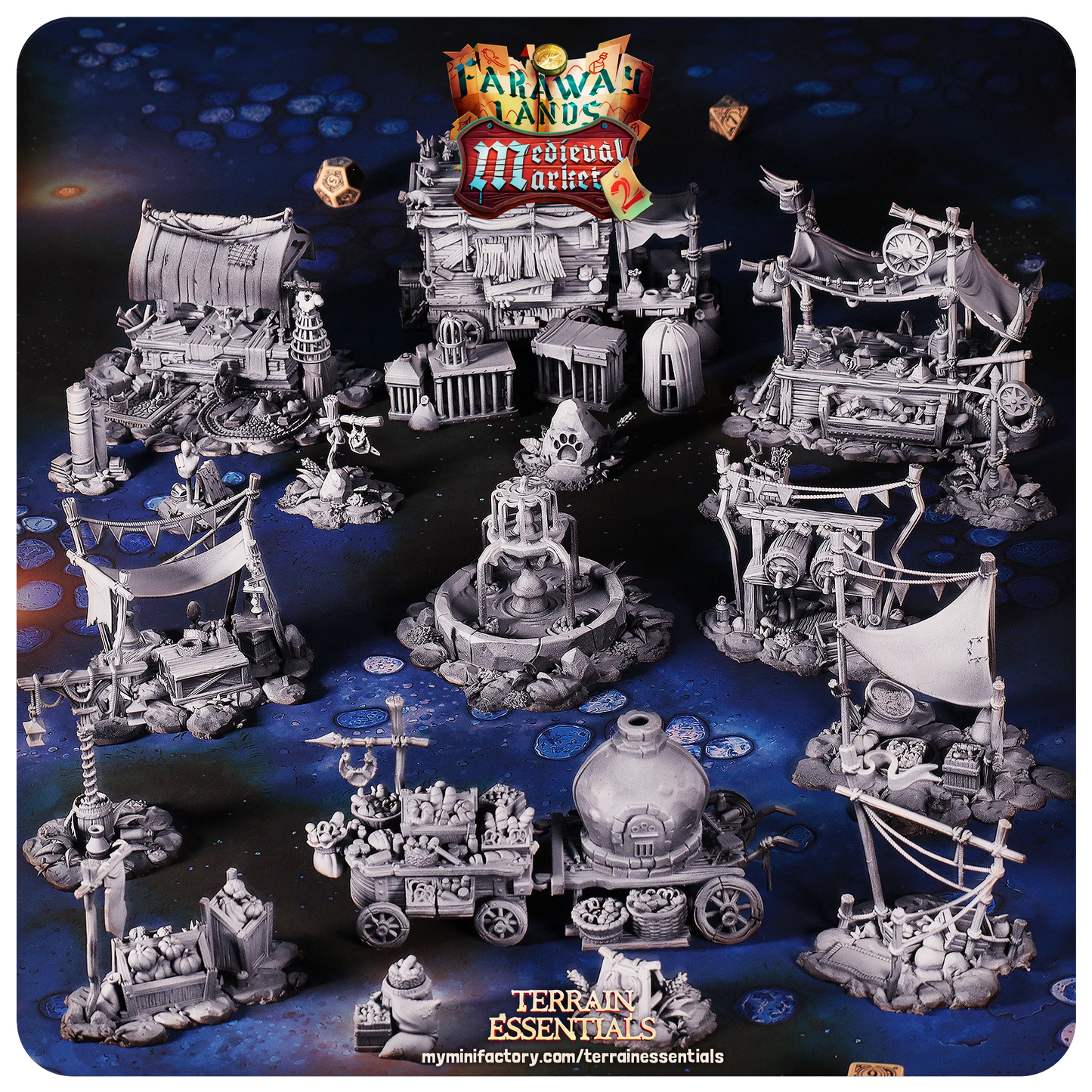 Medieval Market II Set | TTRPG Scatter Diorama Dollhouse Miniature | Terrain Essentials