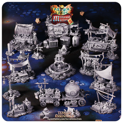 Medieval Market II Set | TTRPG Scatter Diorama Dollhouse Miniature | Terrain Essentials