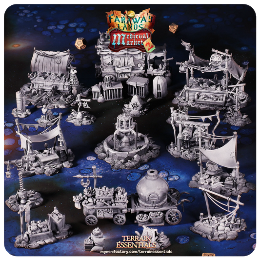Medieval Market II Set | TTRPG Scatter Diorama Dollhouse Miniature | Terrain Essentials