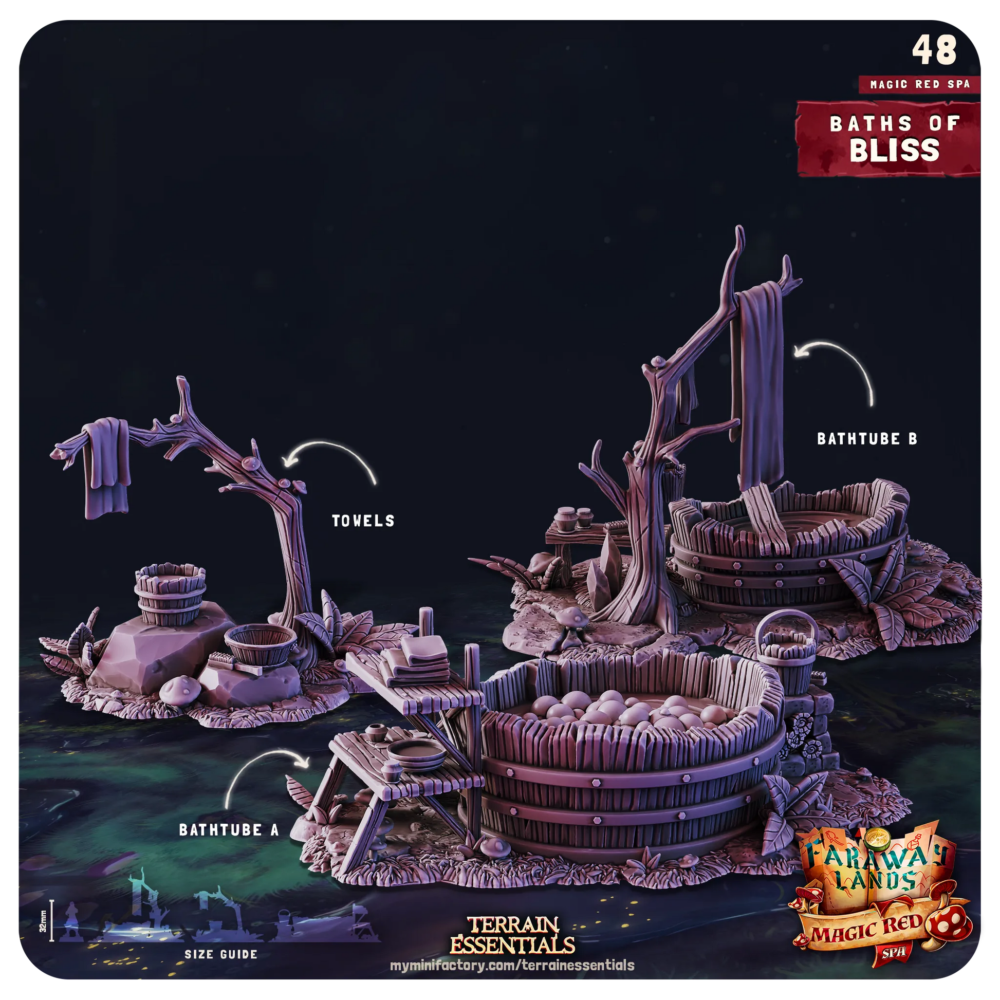 Red Magic Spa Set, Valentine's Love | TTRPG Scatter Diorama Dollhouse Miniature | Terrain Essentials