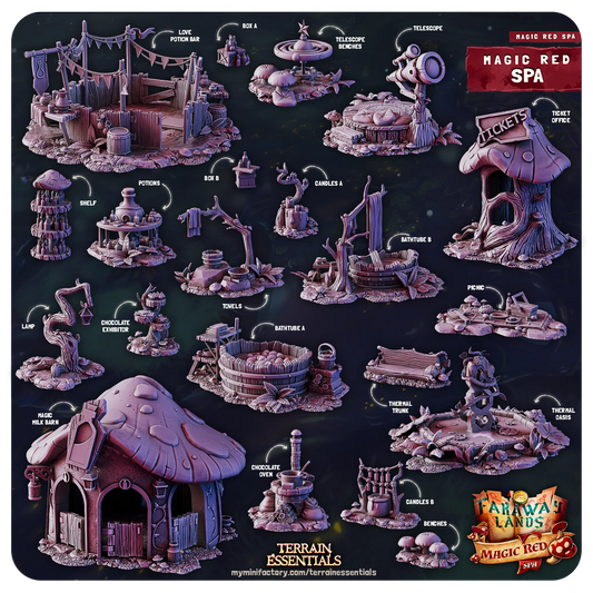 Red Magic Spa Set, Valentine's Love | TTRPG Scatter Diorama Dollhouse Miniature | Terrain Essentials