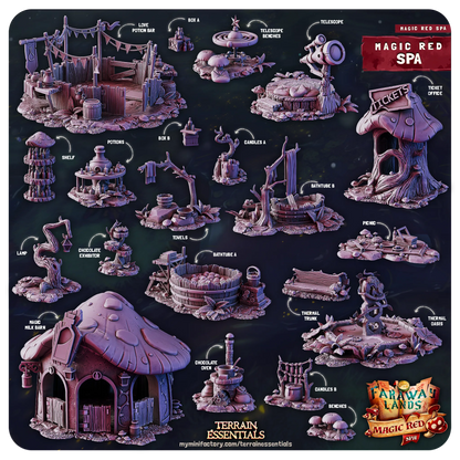 Red Magic Spa Set, Valentine's Love | TTRPG Scatter Diorama Dollhouse Miniature | Terrain Essentials
