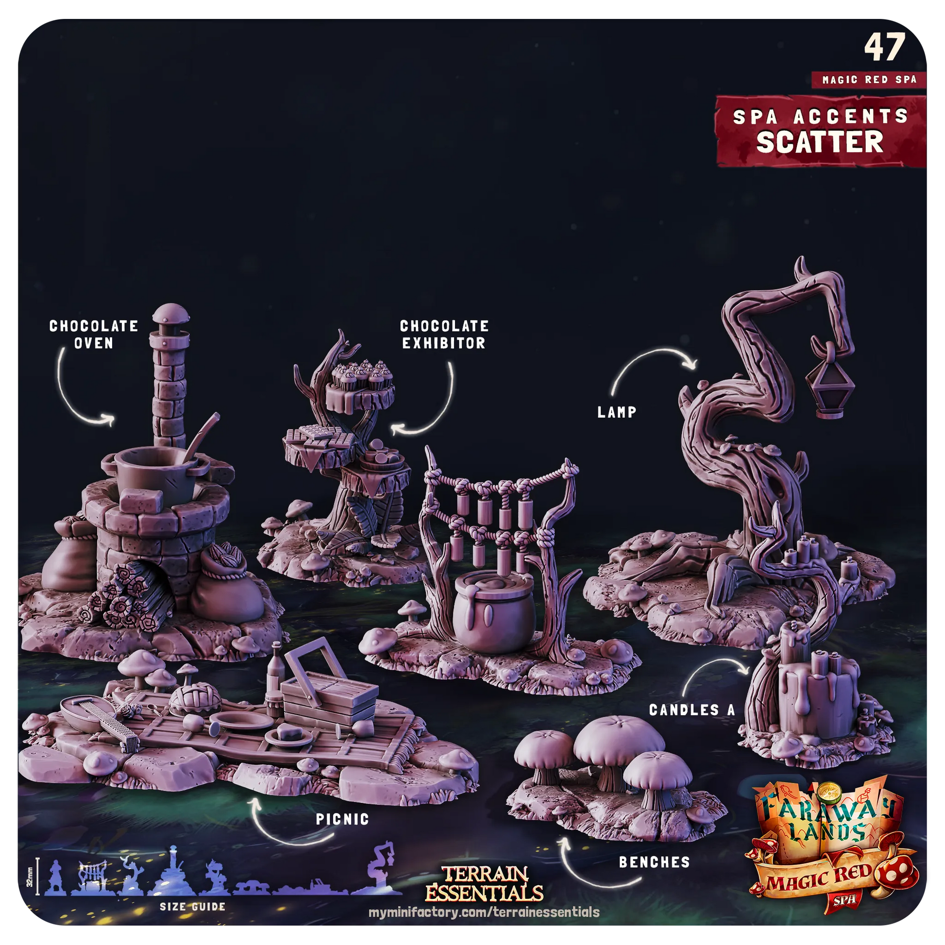 Red Magic Spa Set, Valentine's Love | TTRPG Scatter Diorama Dollhouse Miniature | Terrain Essentials