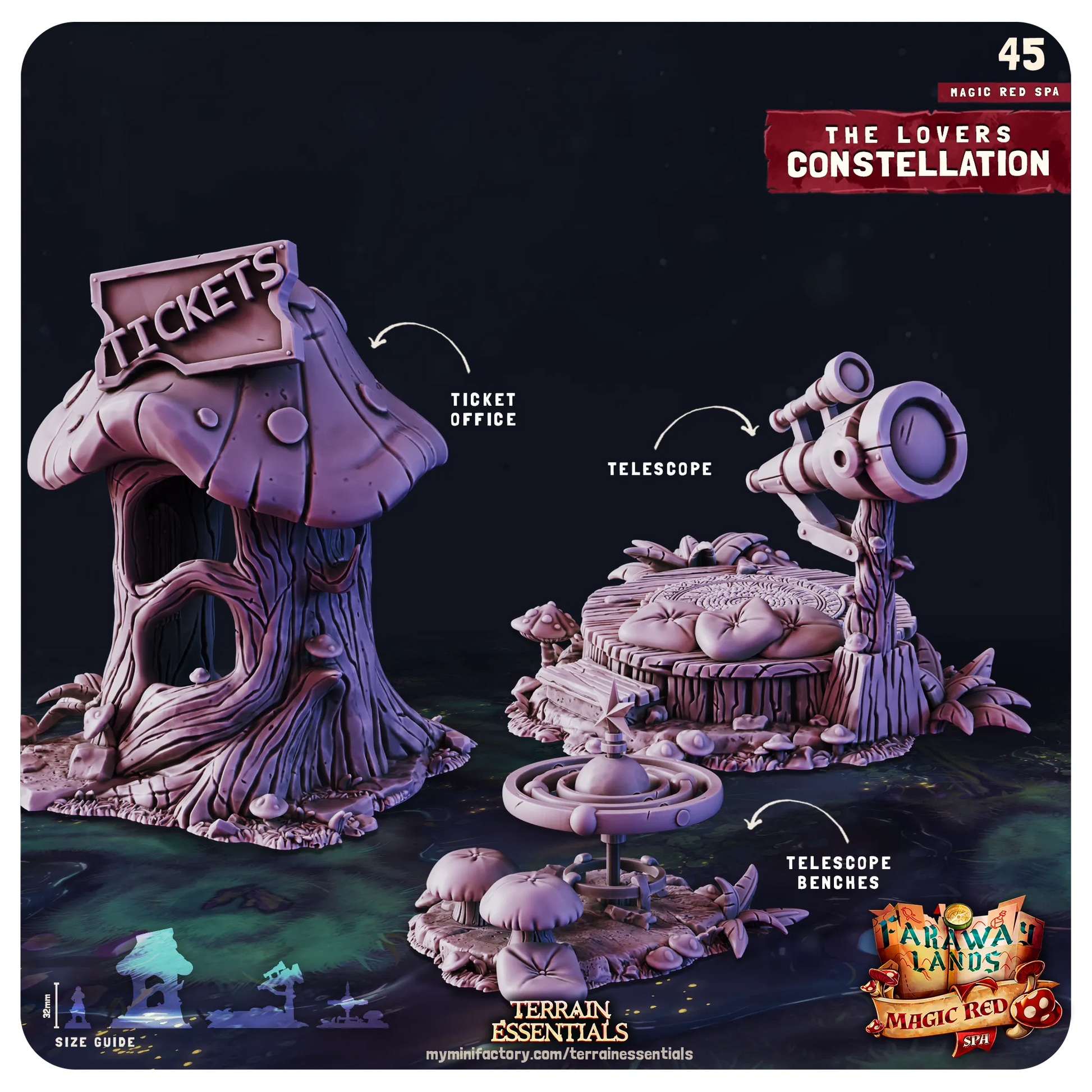 Red Magic Spa Set, Valentine's Love | TTRPG Scatter Diorama Dollhouse Miniature | Terrain Essentials