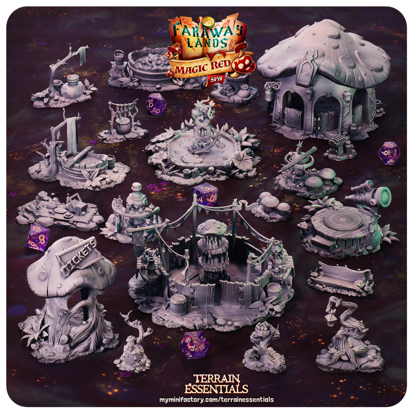 Red Magic Spa Set, Valentine's Love | TTRPG Scatter Diorama Dollhouse Miniature | Terrain Essentials