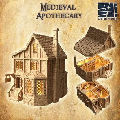 Medieval Apothecary | 28mm Scale | D&D TTRPG Playable 3D Printed Building Terrain Scenery | MiniatureLand