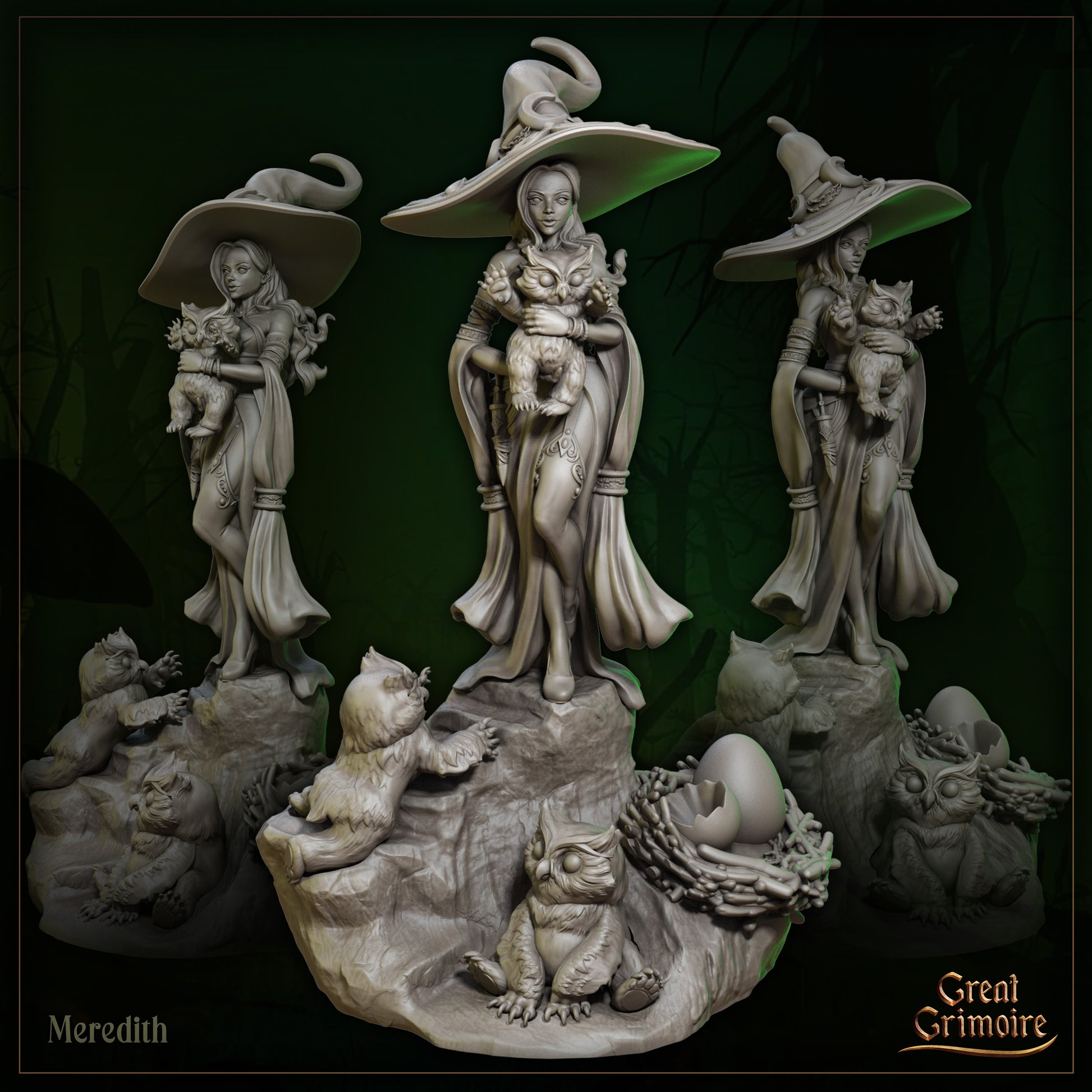 Meredith and Owlbear Cubs | D&D Gaming Miniature or Display Scale | Great Grimoire