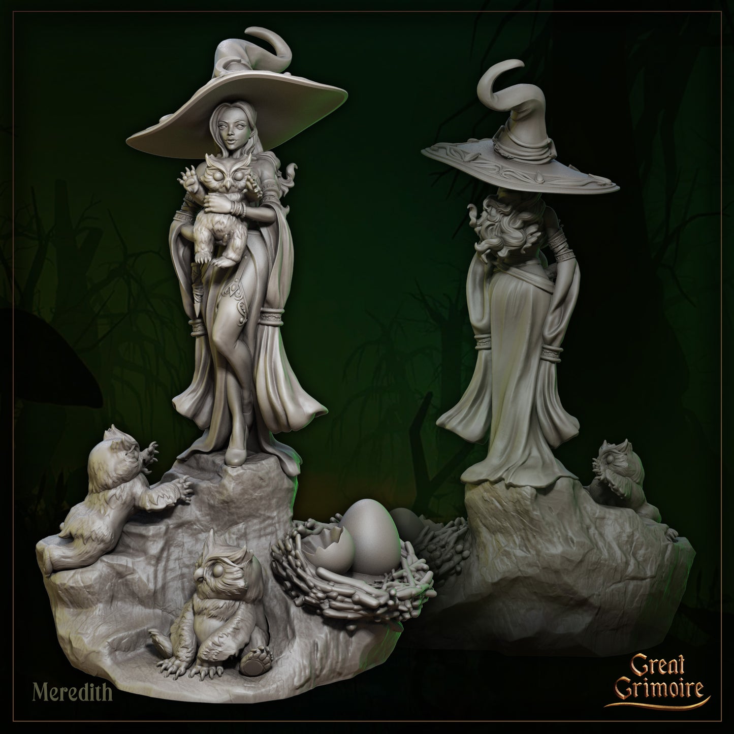 Meredith and Owlbear Cubs | D&D Gaming Miniature or Display Scale | Great Grimoire
