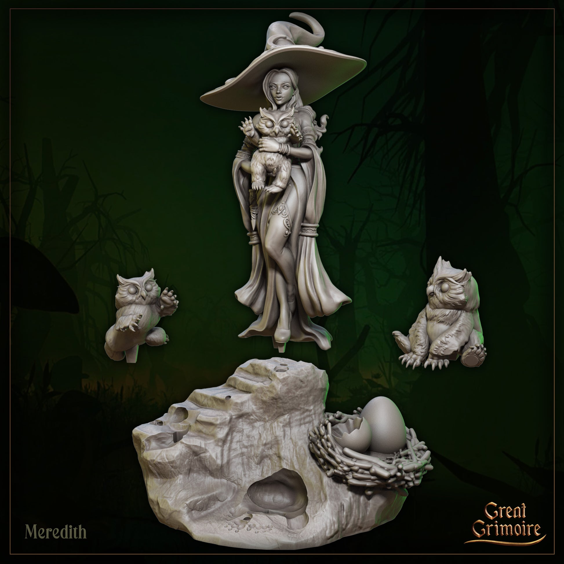 Meredith and Owlbear Cubs | D&D Gaming Miniature or Display Scale | Great Grimoire