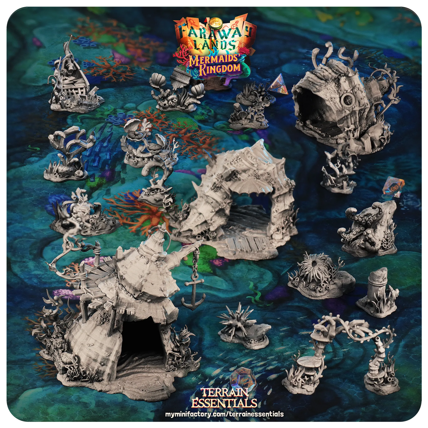 Mermaids Kingdom Set | TTRPG Scatter Diorama Dollhouse Miniature | Terrain Essentials