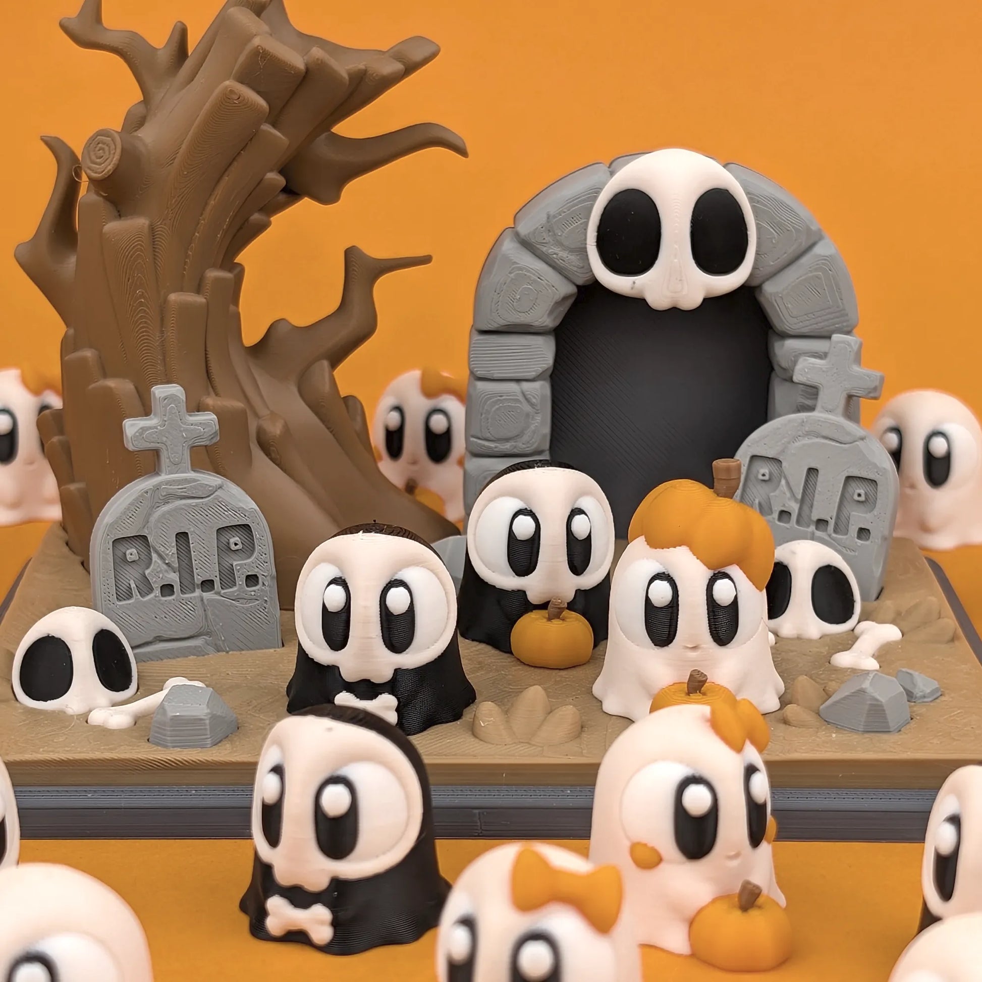 Mini Ghost and Graveyard playset featuring tiny ghost figures and spooky graveyard scene by Tattles Told 3D.