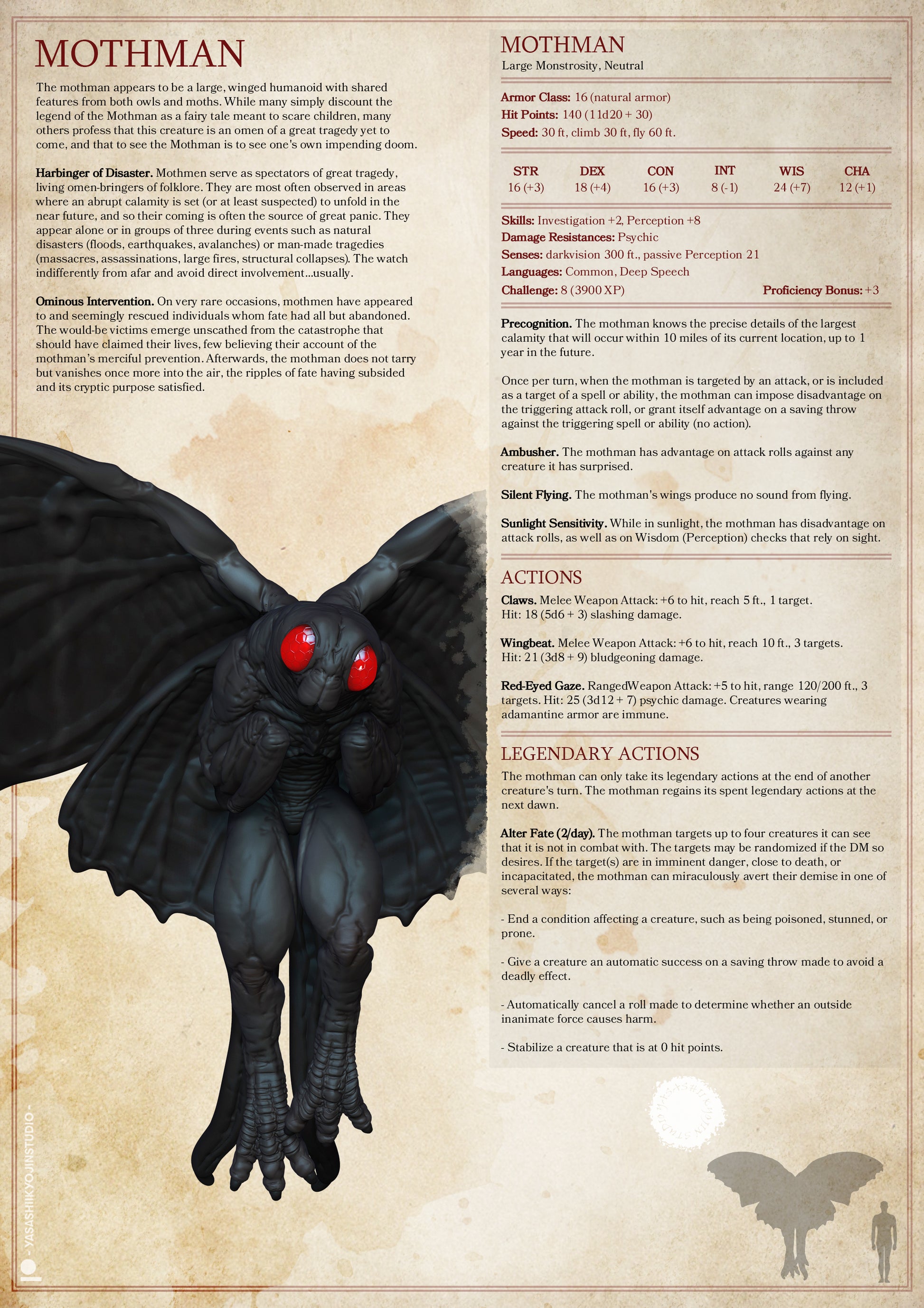 Mothman Cryptid | TTRPG Monster Miniature | Yasashii Kyojin Studio