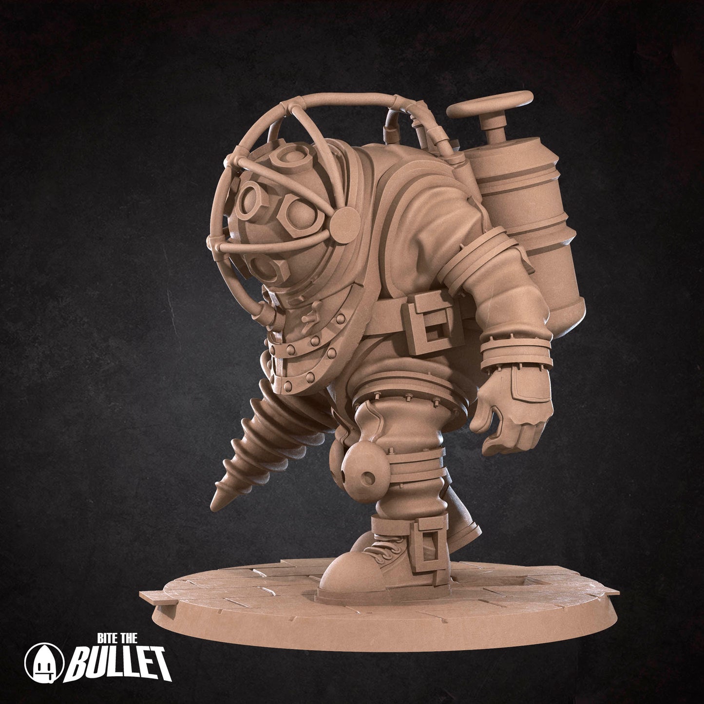 Underwater Duet D&D TTRPG miniature by Tattles Told 3D featuring two divers with underwater gear and bubbles, titled MrBubbles_2.jpg.