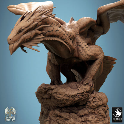 Bronze Dragon Stance, 2024 Redesign, Metallic Monster | D&D TTRPG Dragon Miniature | Rescale Miniatures